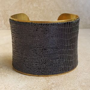 Handmade Embossed Leather Raw Brass Bracelet